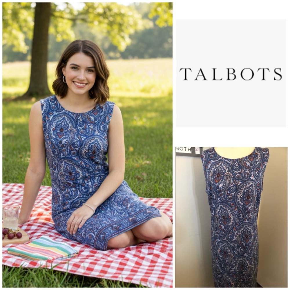Talbots Red, White & Blue Paisley Sheath Dress Sz Medium